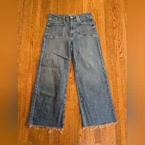 PAIGE Denim Wide Leg Jeans with Frayed Hem